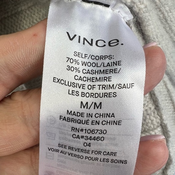 Vince Wool Cashmere Blend Size M Gray Mixed Ribbed Sleeveless Turtleneck Sweater - Picture 11 of 13